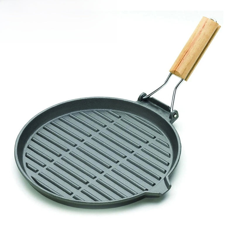 Cast Iron Bamboo Handle Folding Steak Frying Pan