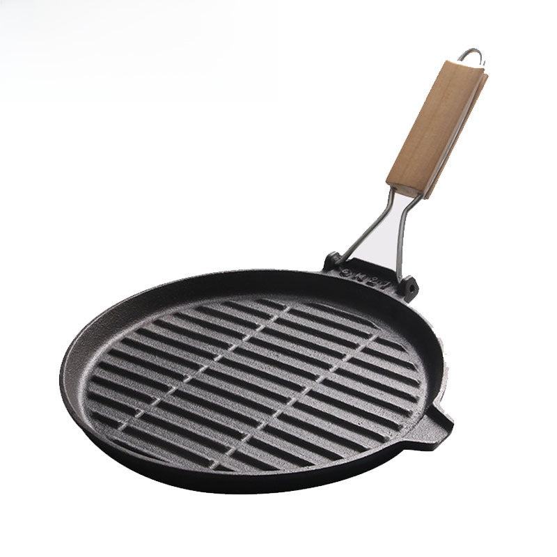 Cast Iron Bamboo Handle Folding Steak Frying Pan