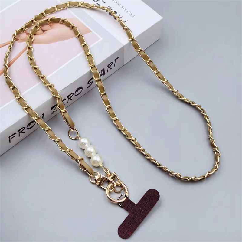Fashion Pearl Leather Phone Lanyard