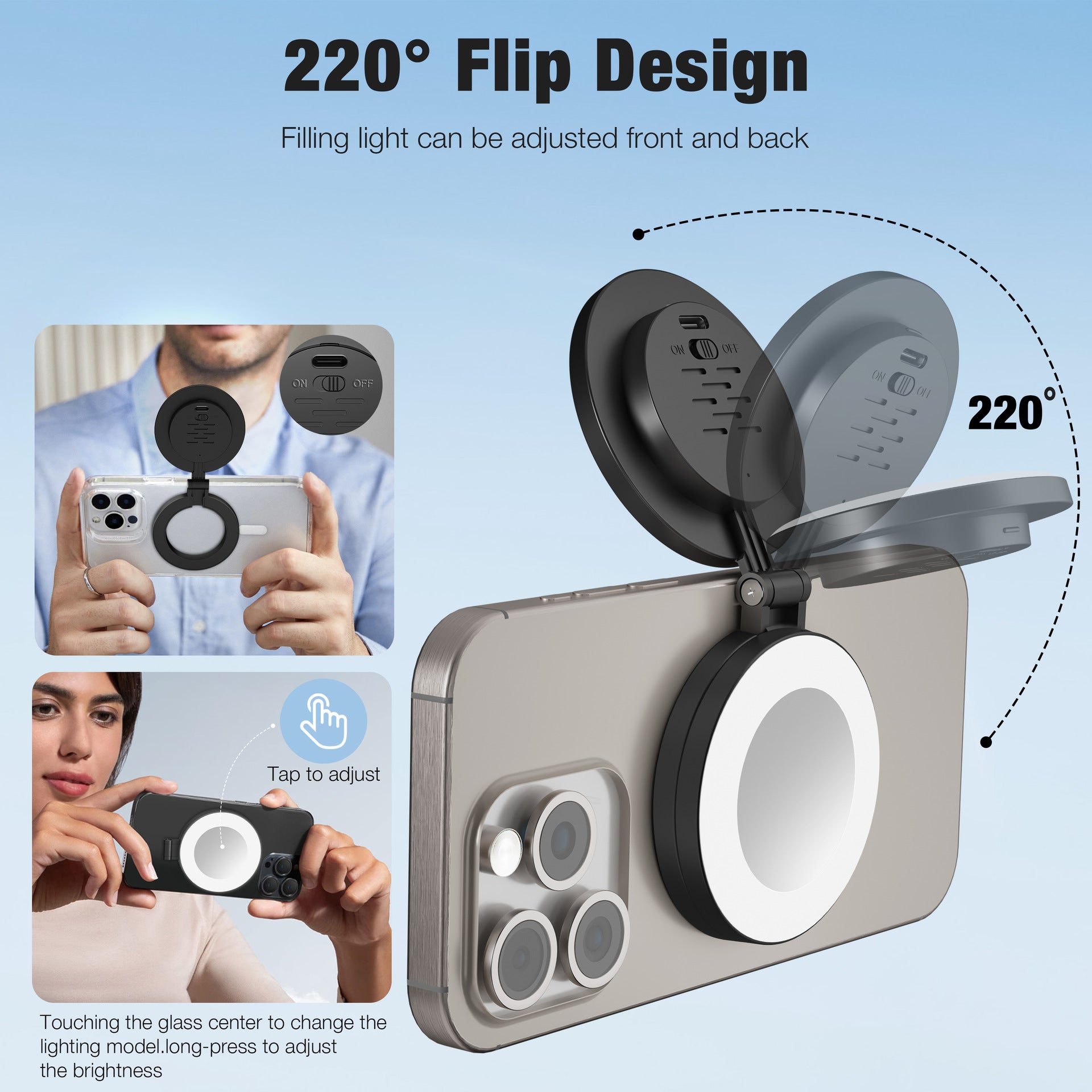 Foldable magnetic phone light for illumination