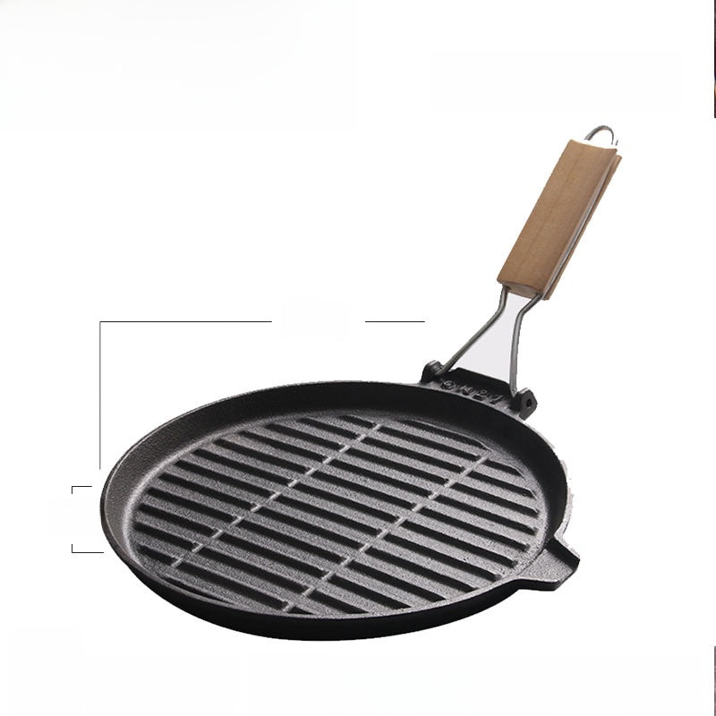 Cast Iron Bamboo Handle Folding Steak Frying Pan