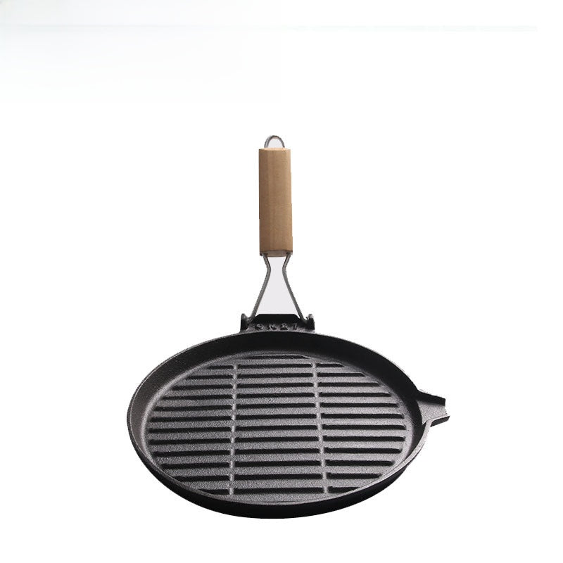 Cast Iron Bamboo Handle Folding Steak Frying Pan