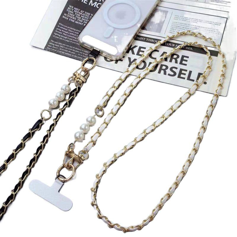 Fashion Pearl Leather Phone Lanyard