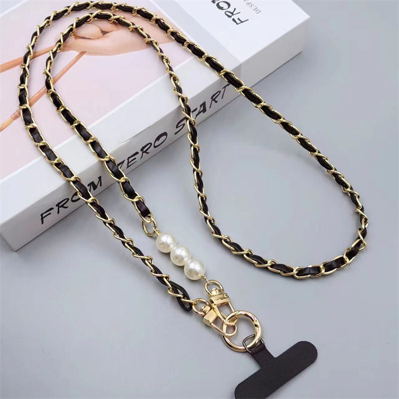 Fashion Pearl Leather Phone Lanyard
