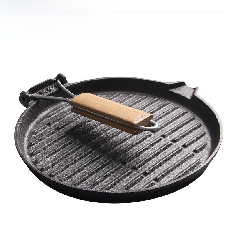 Cast Iron Bamboo Handle Folding Steak Frying Pan