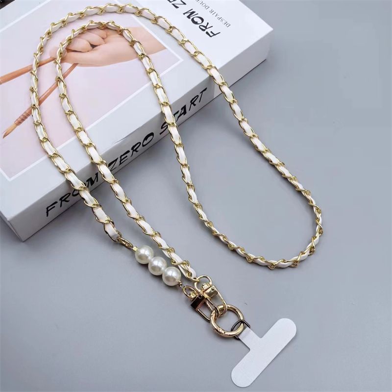 Fashion Pearl Leather Phone Lanyard